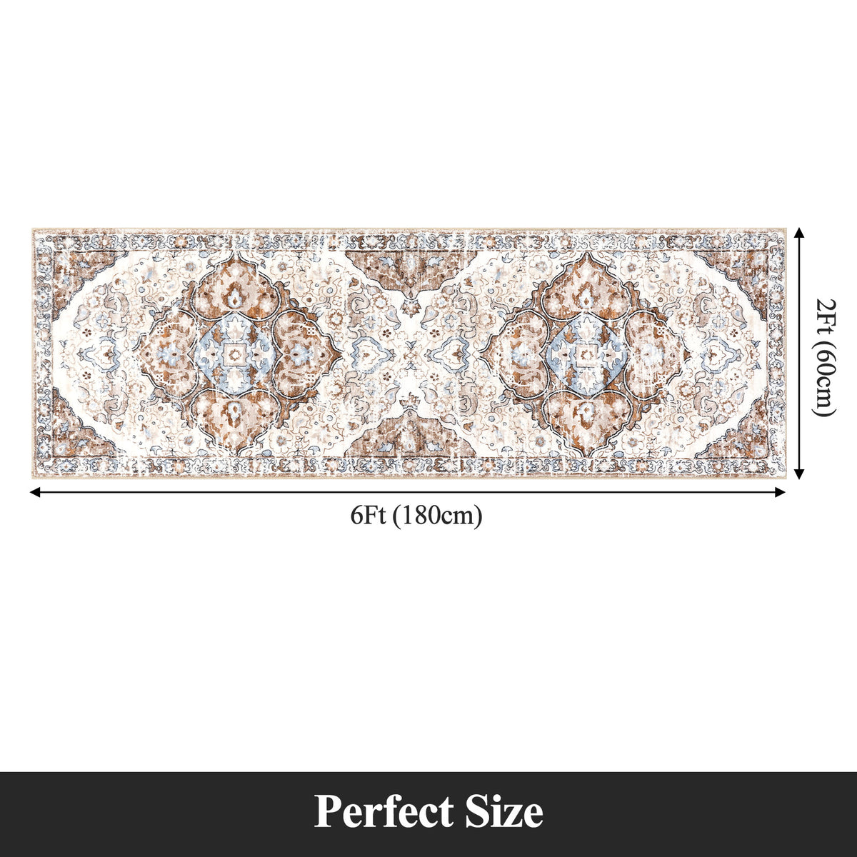 MeyJey Boho Indoor Hallway Runner Rug Oriental Non Slip Machine Washable Area Rug Distressed Vintage Floor Carpet for Bedroom Kitchen Dinning/Living/Laundry Room