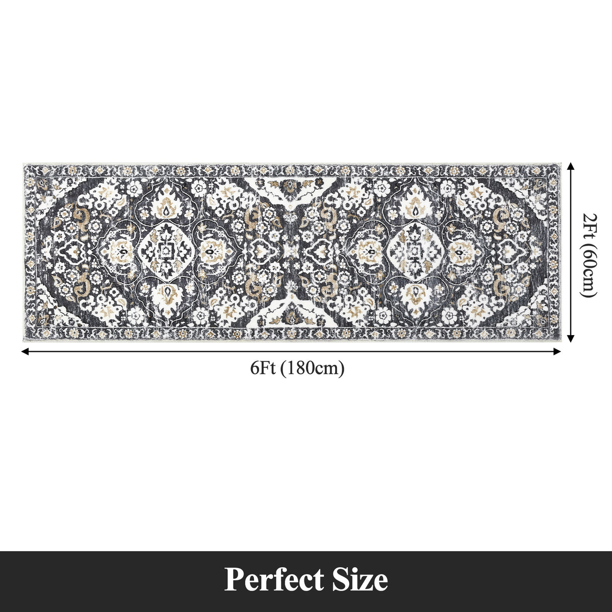 MeyJey Boho Indoor Hallway Runner Rug, Oriental Non Slip Machine Washable Area Rug Distressed Vintage Floor Carpet for Bedroom Kitchen Dinning/Living/Laundry Room