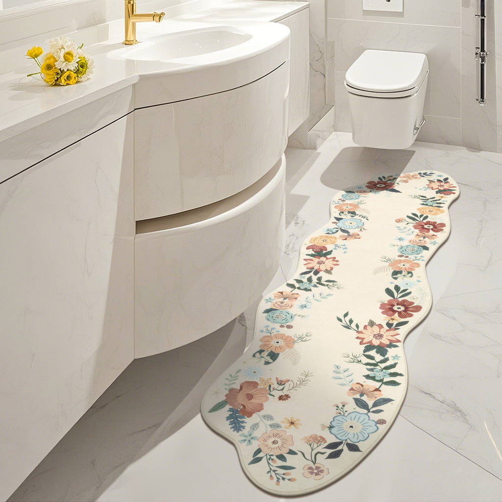 MeyJey Runner Rug Hallways, Non-Slip Machine Washable Floral Area Rug Indoor Carpet Floor Rug for Bedroom/Dining/Living/Laundry Room/Kitchen Bathroom，Beige