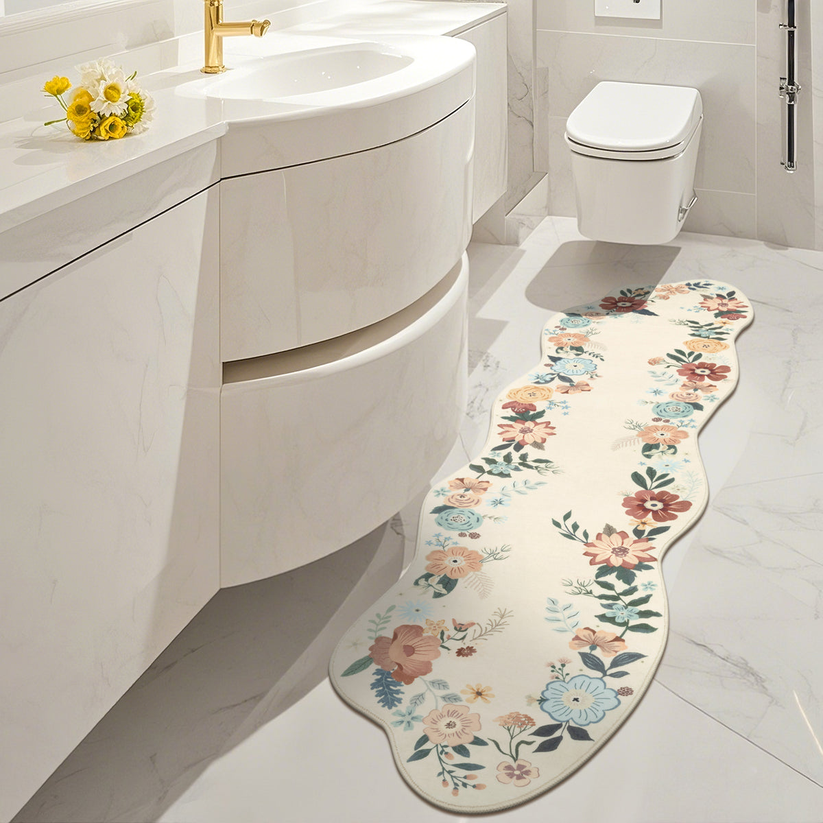 MeyJey Runner Rug Hallways, Non-Slip Machine Washable Floral Area Rug Indoor Carpet Floor Rug for Bedroom/Dining/Living/Laundry Room/Kitchen Bathroom，Beige