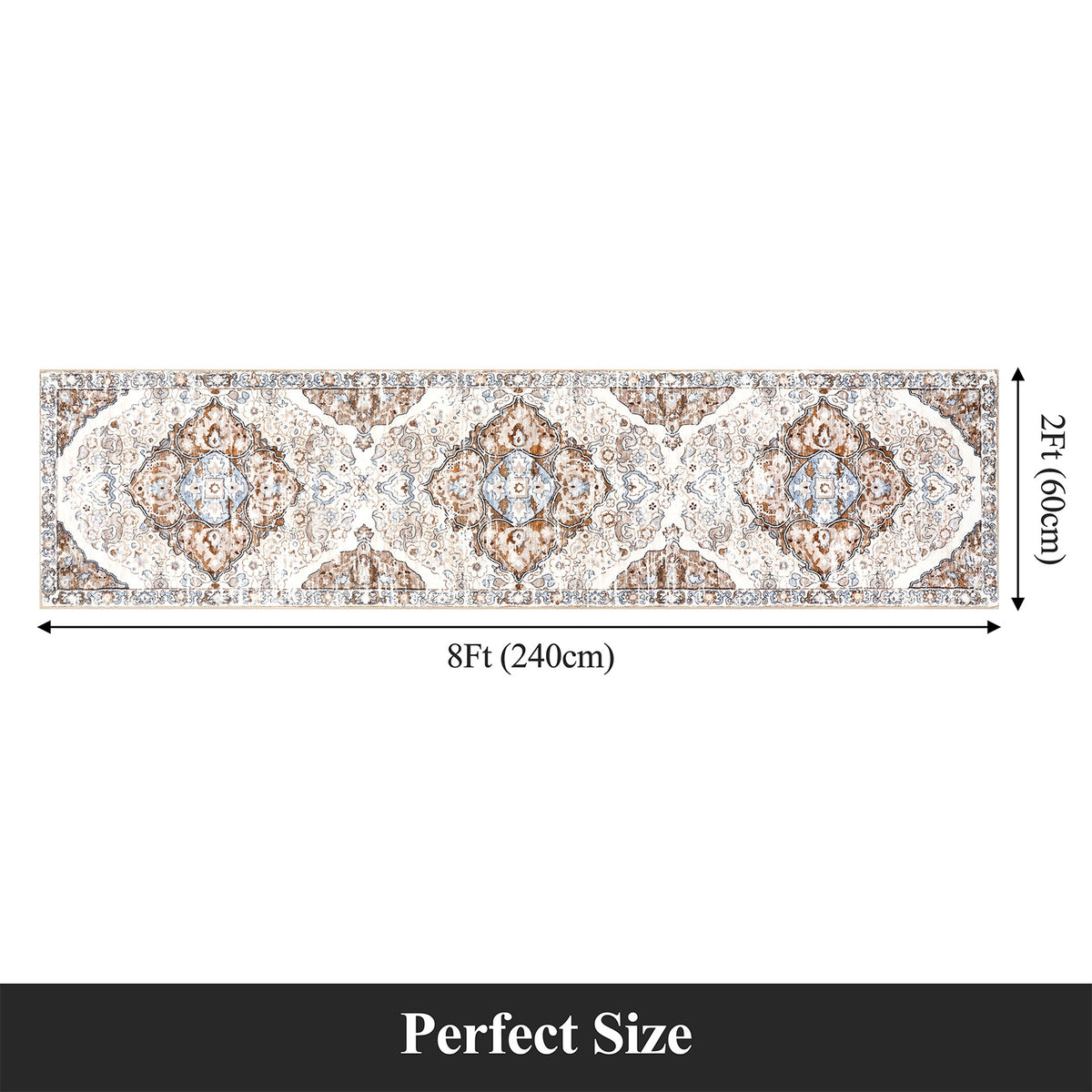 MeyJey Boho Indoor Hallway Runner Rug Oriental Non Slip Machine Washable Area Rug Distressed Vintage Floor Carpet for Bedroom Kitchen Dinning/Living/Laundry Room