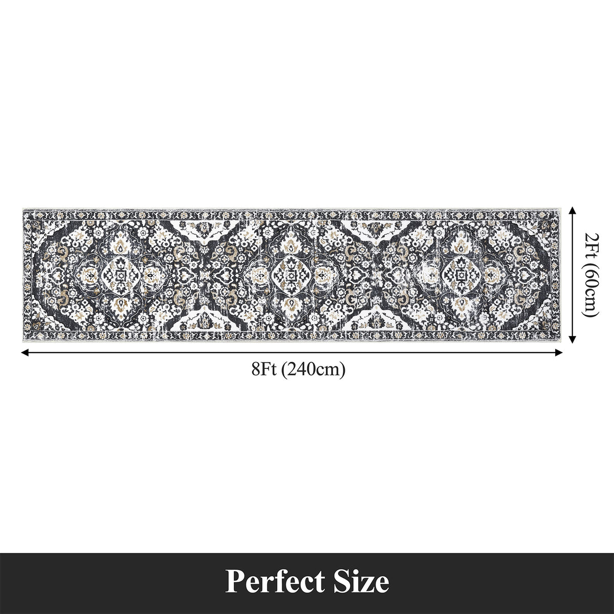 MeyJey Boho Indoor Hallway Runner Rug, Oriental Non Slip Machine Washable Area Rug Distressed Vintage Floor Carpet for Bedroom Kitchen Dinning/Living/Laundry Room