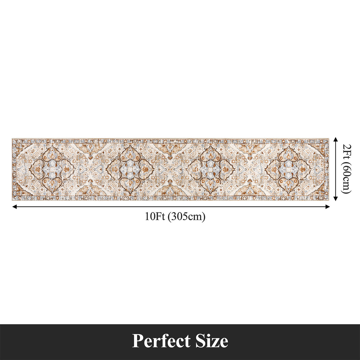 MeyJey Boho Indoor Hallway Runner Rug, Oriental Non Slip Machine Washable Area Rug Distressed Vintage Floor Carpet for Bedroom Kitchen Dinning/Living/Laundry Room, Cream/Orange