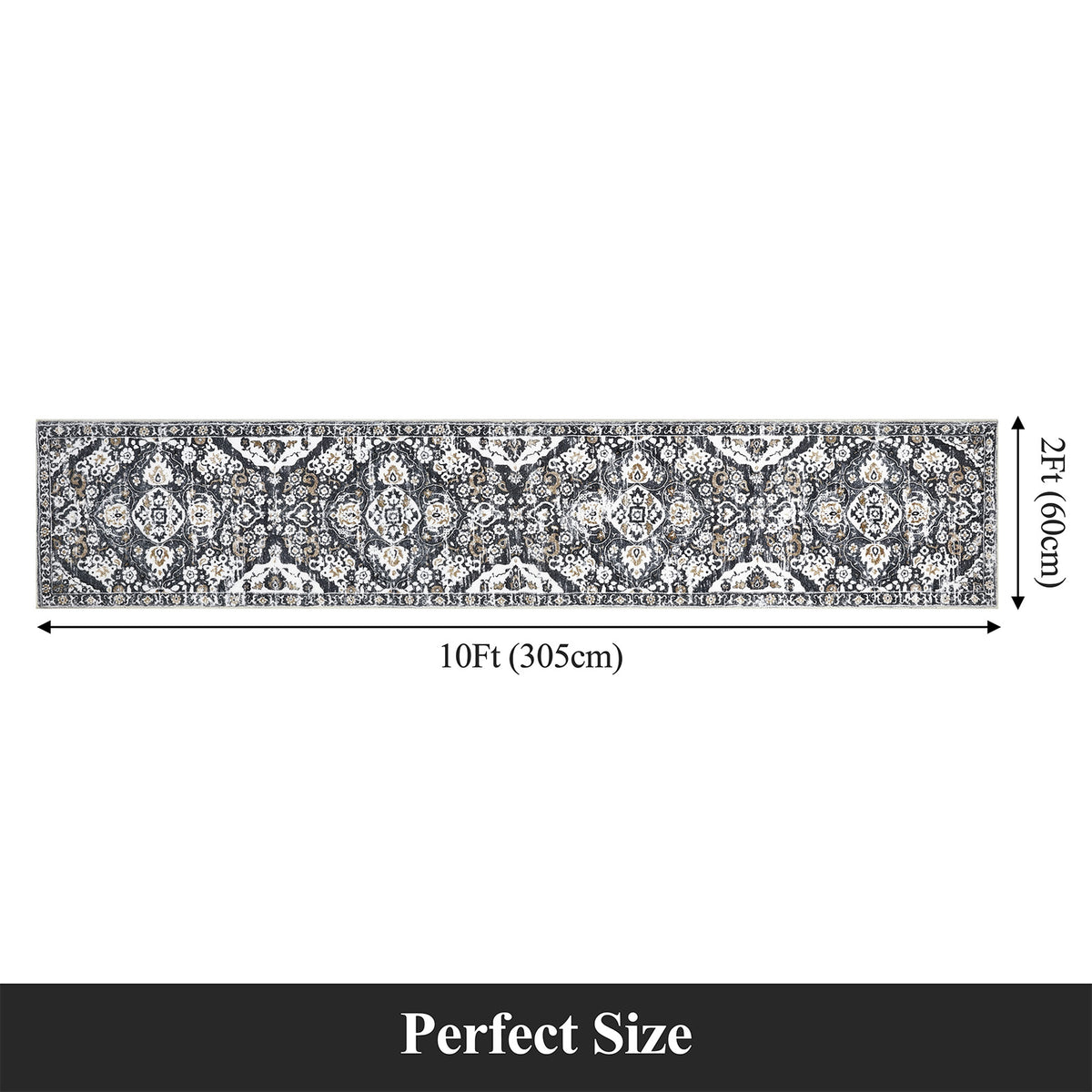 MeyJey Boho Indoor Hallway Runner Rug, Oriental Non Slip Machine Washable Area Rug Distressed Vintage Floor Carpet for Bedroom Kitchen Dinning/Living/Laundry Room