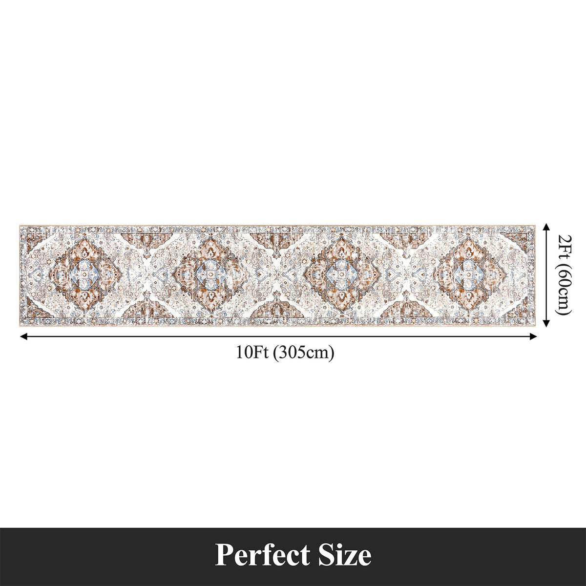 MeyJey Boho Indoor Hallway Runner Rug Oriental Non Slip Machine Washable Area Rug Distressed Vintage Floor Carpet for Bedroom Kitchen Dinning/Living/Laundry Room