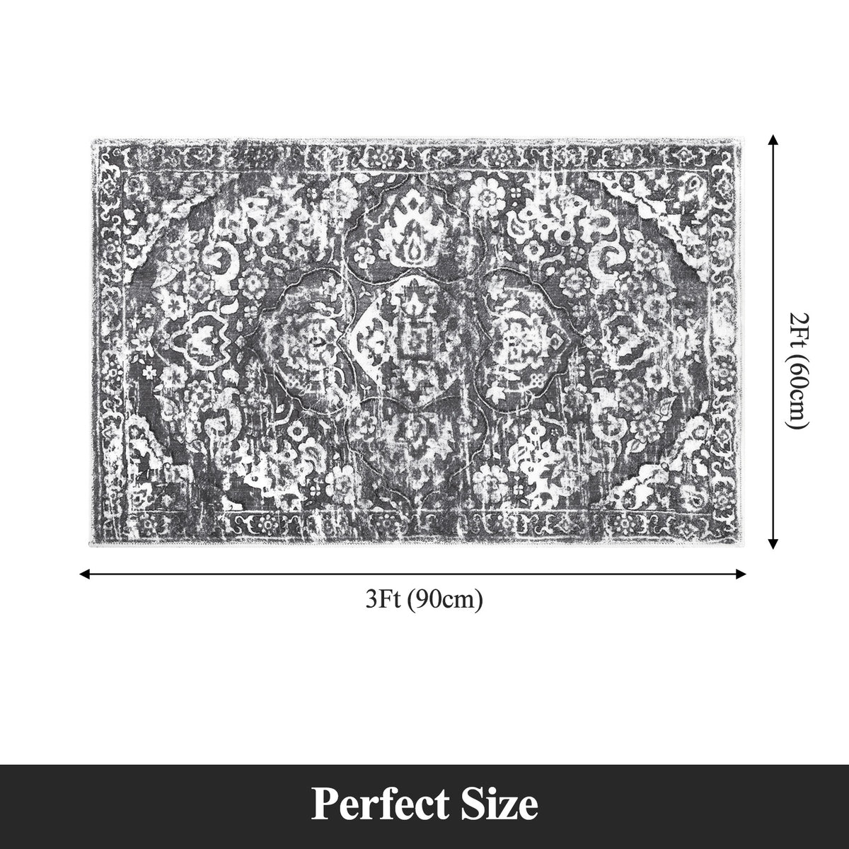 MeyJey Boho Indoor Hallway Runner Rug, Oriental Non Slip Machine Washable Area Rug Distressed Vintage Floor Carpet for Bedroom Kitchen Dinning/Living/Laundry Room, Gray