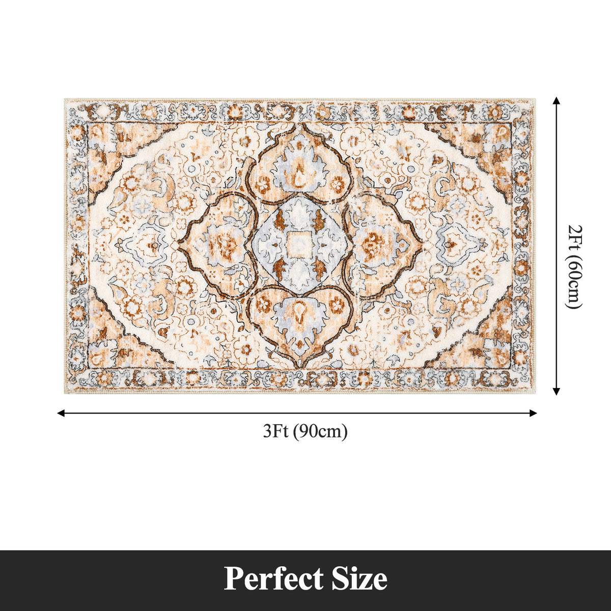 MeyJey Boho Indoor Hallway Runner Rug, Oriental Non Slip Machine Washable Area Rug Distressed Vintage Floor Carpet for Bedroom Kitchen Dinning/Living/Laundry Room, Cream/Orange