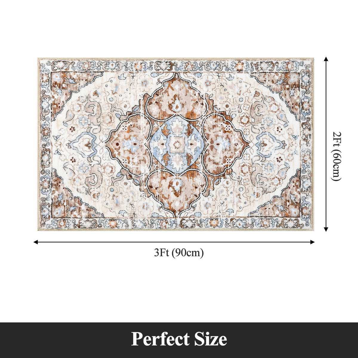 MeyJey Boho Indoor Hallway Runner Rug Oriental Non Slip Machine Washable Area Rug Distressed Vintage Floor Carpet for Bedroom Kitchen Dinning/Living/Laundry Room
