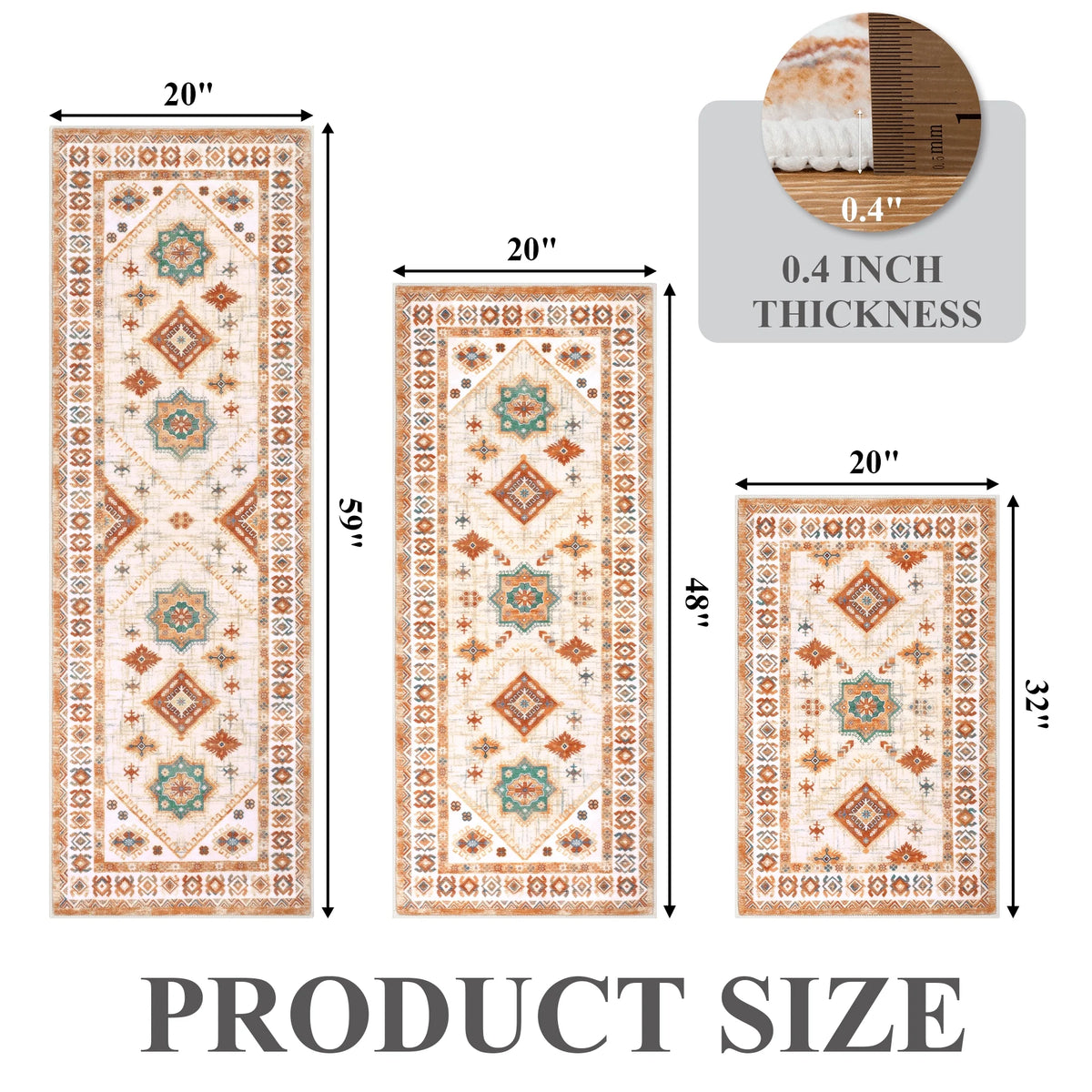eyJey Vintage Kitchen Rug Set, 3 Piece Non-Slip Kitchen Mat Machine Washable Runner Rug for Home Floor and Living Room