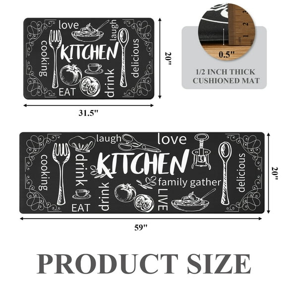 MeyJey Farmhouse Kitchen Rug Set of 2, Non-Slip Anti-Fatigue Waterproof Cushioned Mat for Kitchen, Dining & Laundry Room, 20"x31.5"+20"x59"