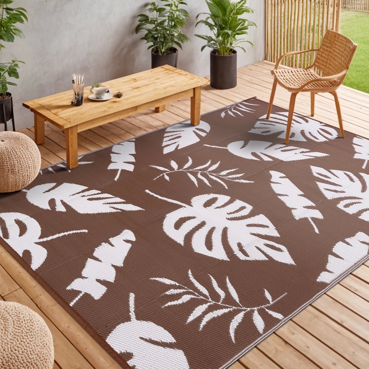 MeyJey Outdoor Rug, Reversible Waterproof Area Rug, Plastic Mat for RV Patio Camping, Brown