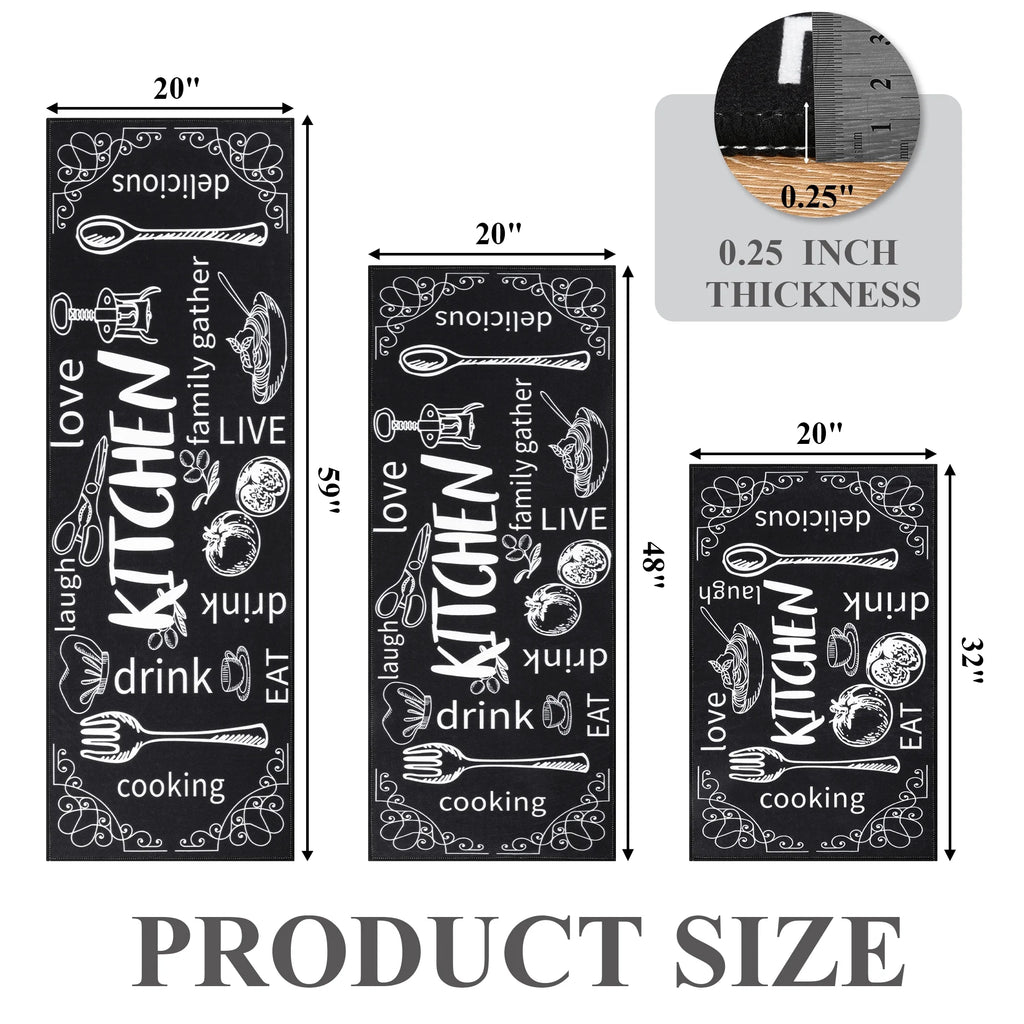 MeyJey Farmhouse Kitchen Rug Set of 3 - Non Slip, Machine Washable Low Pile Floor Mats, Water Repellent Rugs for Kitchen, Dining & Laundry Room