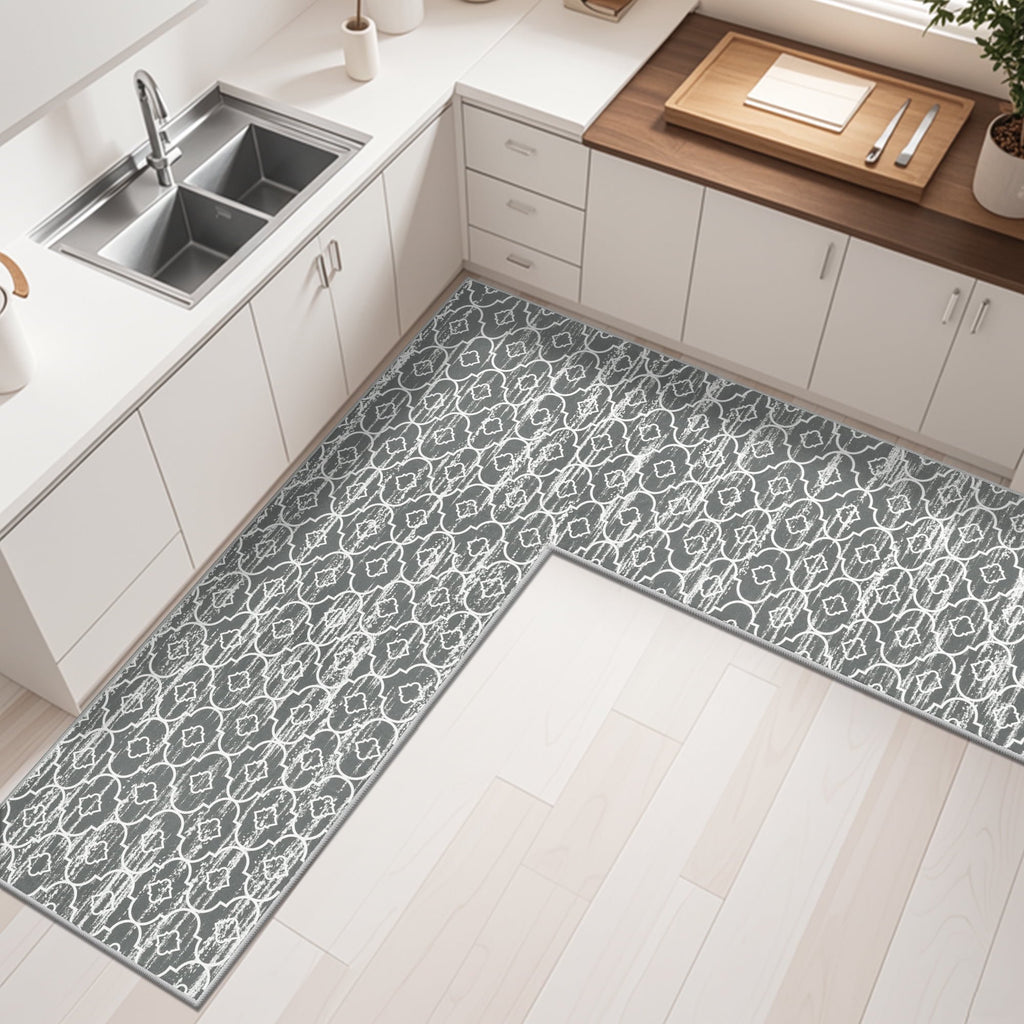 MeyJey L Shape Kitchen Mat, Anti-Slip Corner Kitchen rug for Floor, 1 Piece L Shape Rug, Absorbent Runner in Front of Sink, Washable Floor Rugs for Home,Kitchen(L-24”x 71”x 71”)