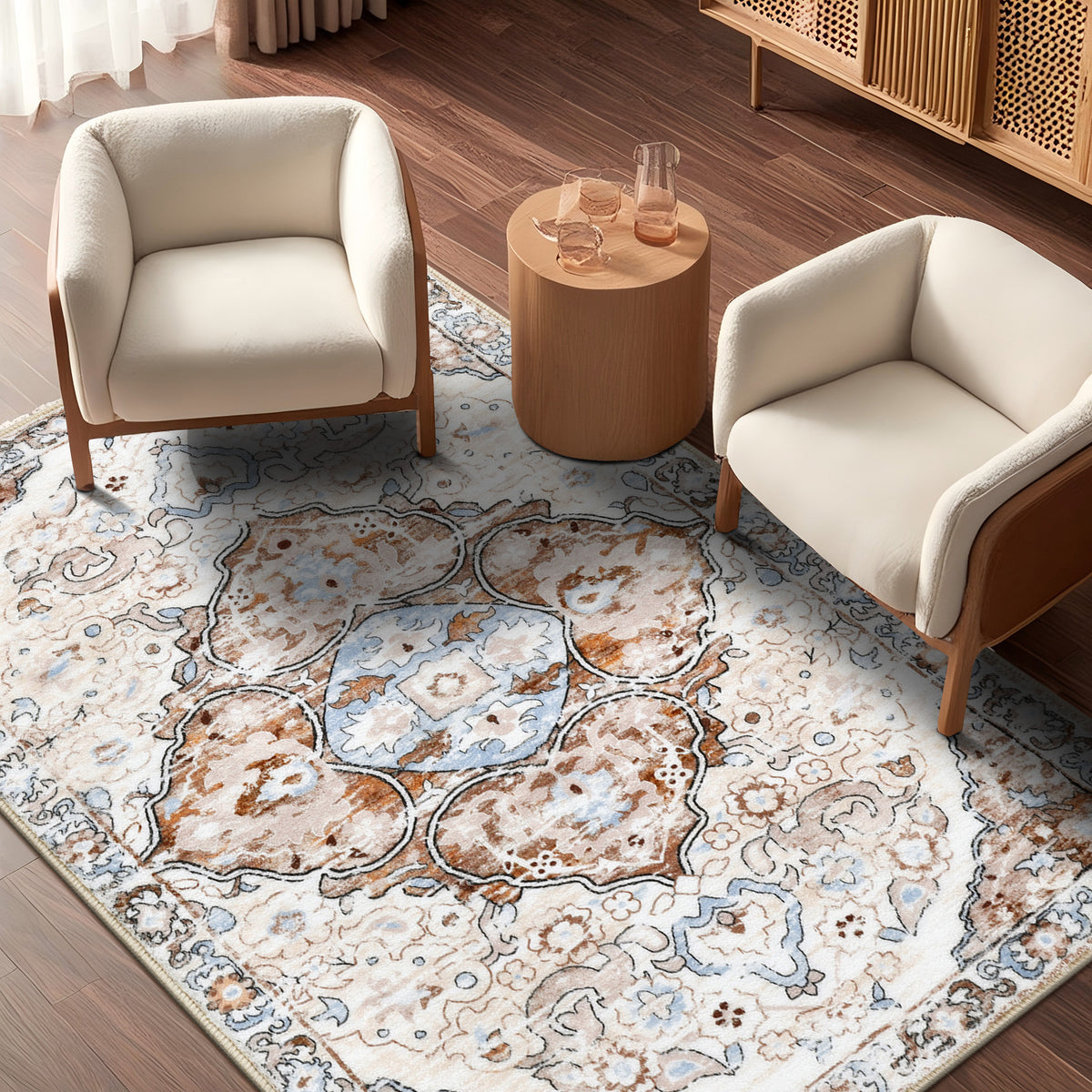 MeyJey Boho Indoor Hallway Runner Rug Oriental Non Slip Machine Washable Area Rug Distressed Vintage Floor Carpet for Bedroom Kitchen Dinning/Living/Laundry Room