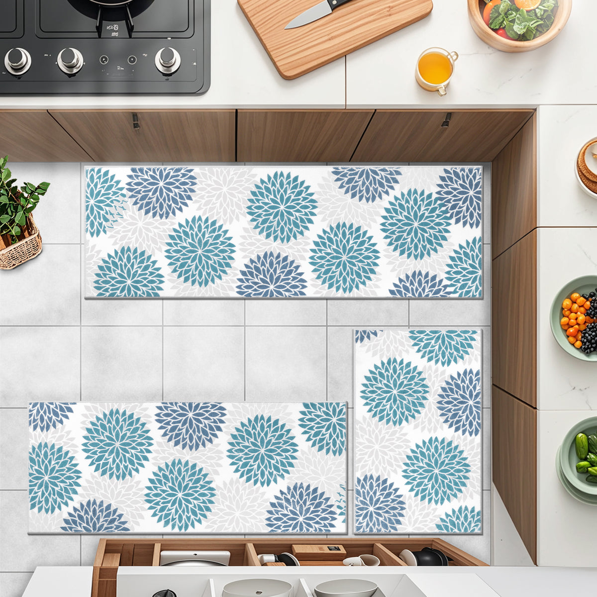 MeyJey Kitchen Rug Anti-Fatigue Mat Set for Kitchen, 2 Piece Non-Slip Waterproof Comfort Cushioned Floor Mats 20"x31.5"+20"x59"