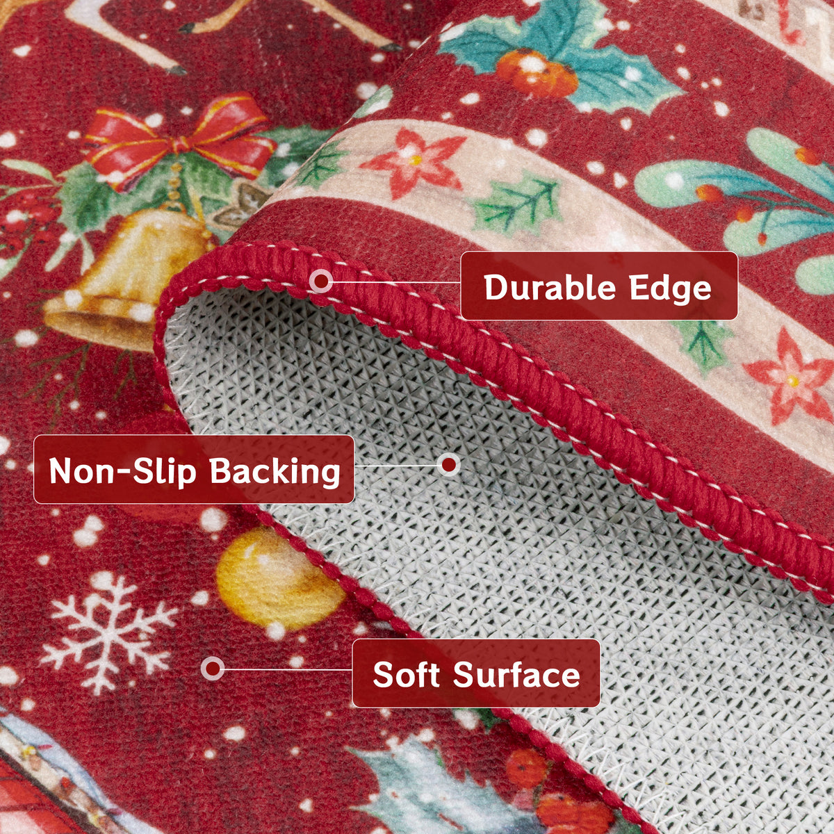 MeyJey 32"x48" Christmas Door Mat, Christmas Snowman Reindeer pattern Doormat, Non Slip Red Front Door Mats for Entryway Indoor Outdoor, Washable Low Profile Floor Carpet for Xmas Holiday Decor