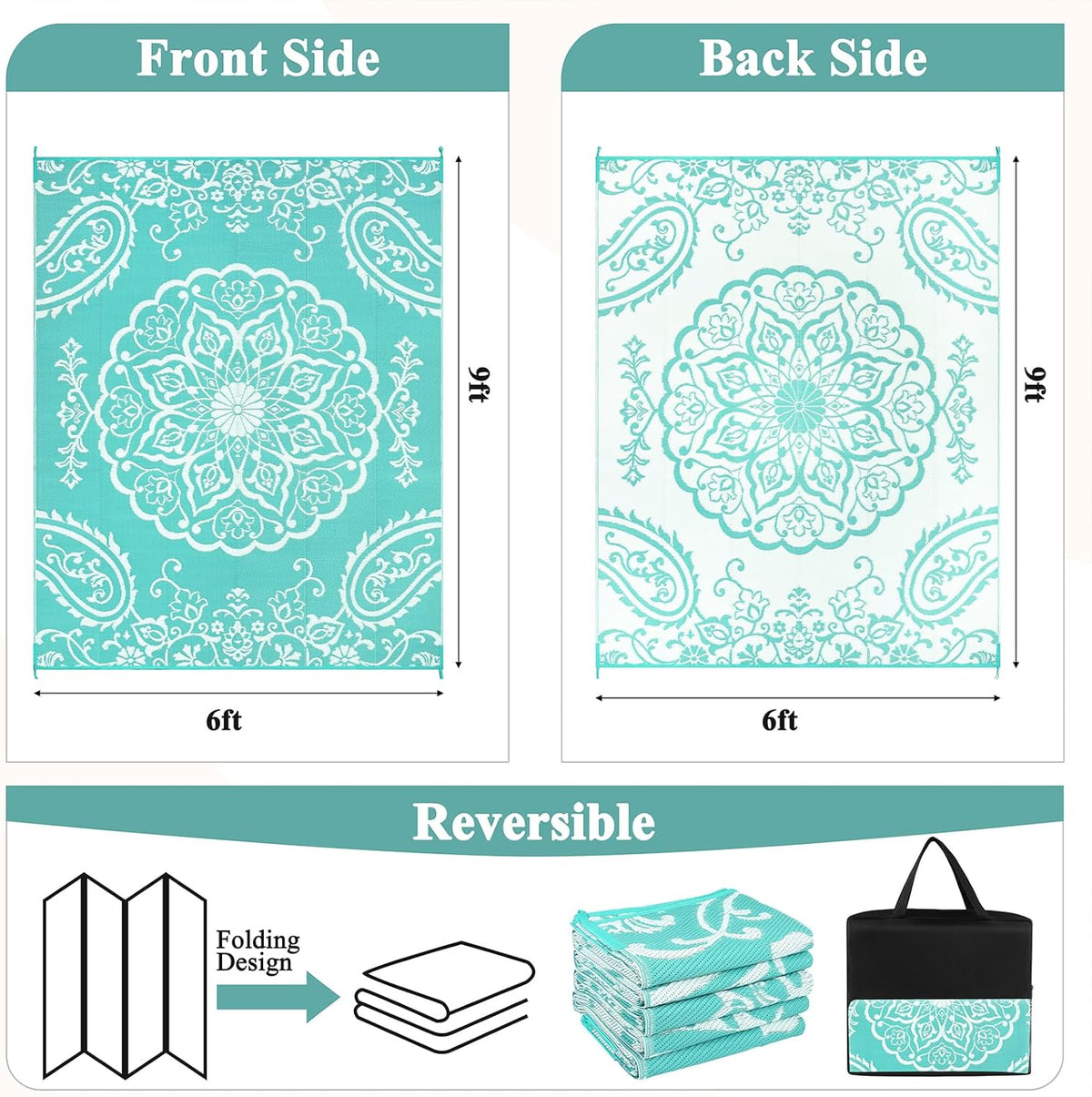 MeyJey Outdoor Rugs for Patio, Patio Rug Waterproof RV Mats, Plastic Straw Camping Area Rug for Indoor Porch Balcony Beach Mat