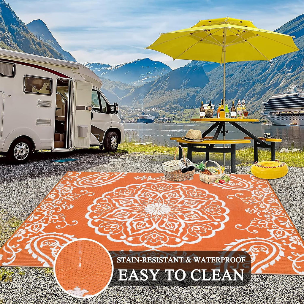 MeyJey Outdoor Rugs for Patio, Patio Rug Waterproof RV Mats, Plastic Straw Camping Area Rug for Indoor Porch Balcony Beach Mat