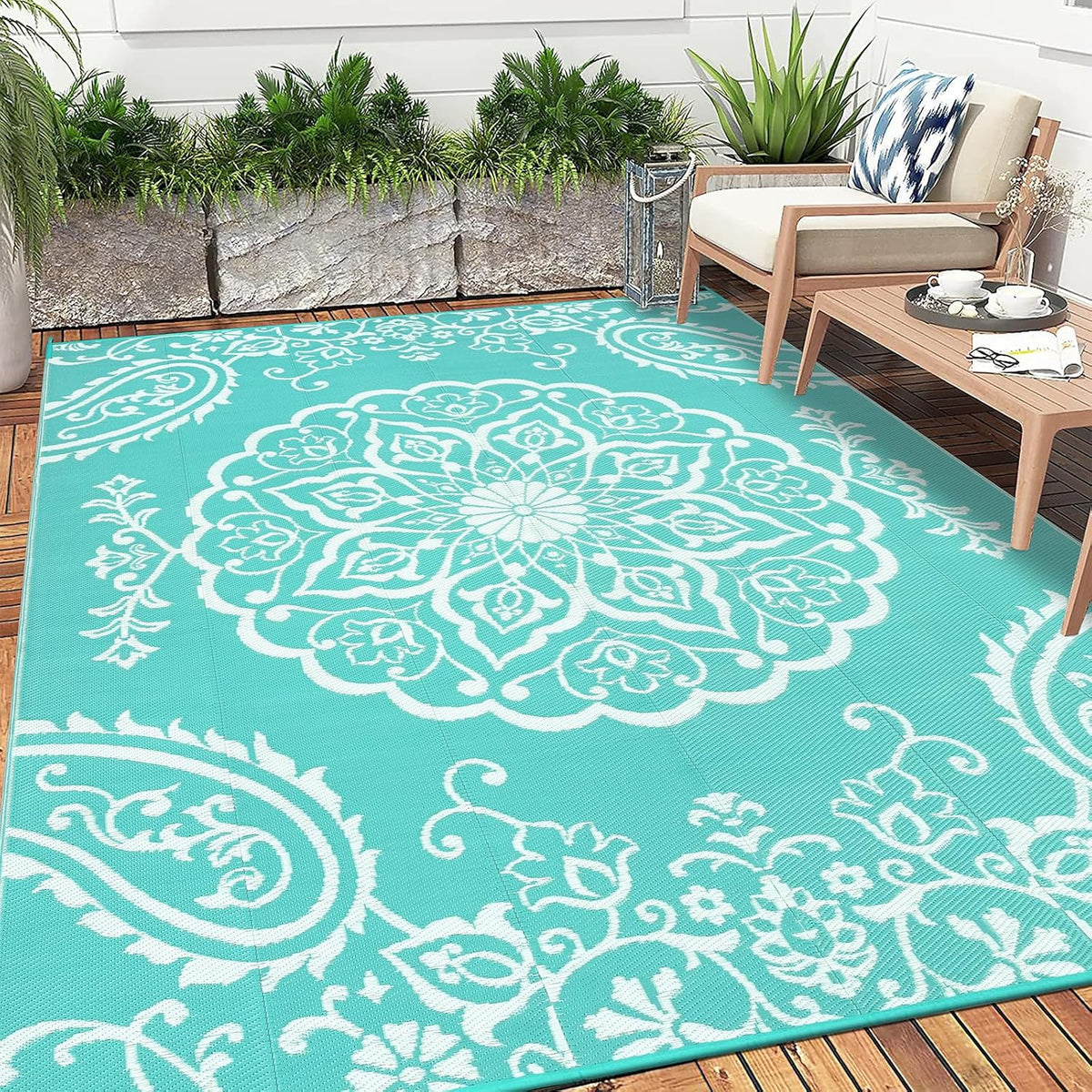 MeyJey Outdoor Rugs for Patio, Patio Rug Waterproof RV Mats, Plastic Straw Camping Area Rug for Indoor Porch Balcony Beach Mat