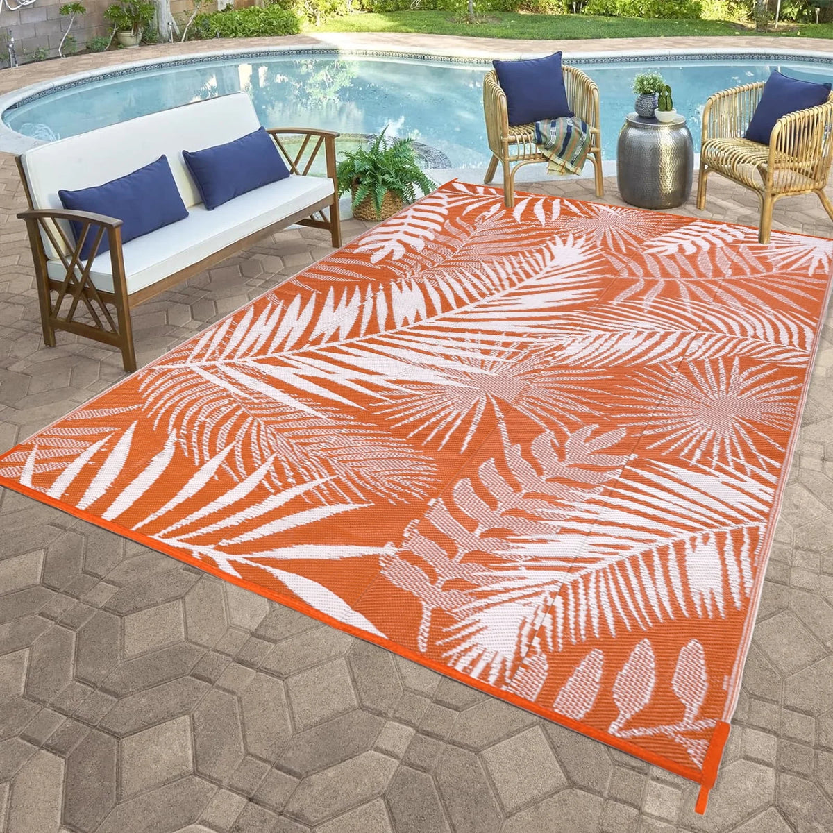 MeyJey Outdoor Rug , 6'x9' Reversible Waterproof Area Rug, Plastic Mat for RV Patio Camping, orange