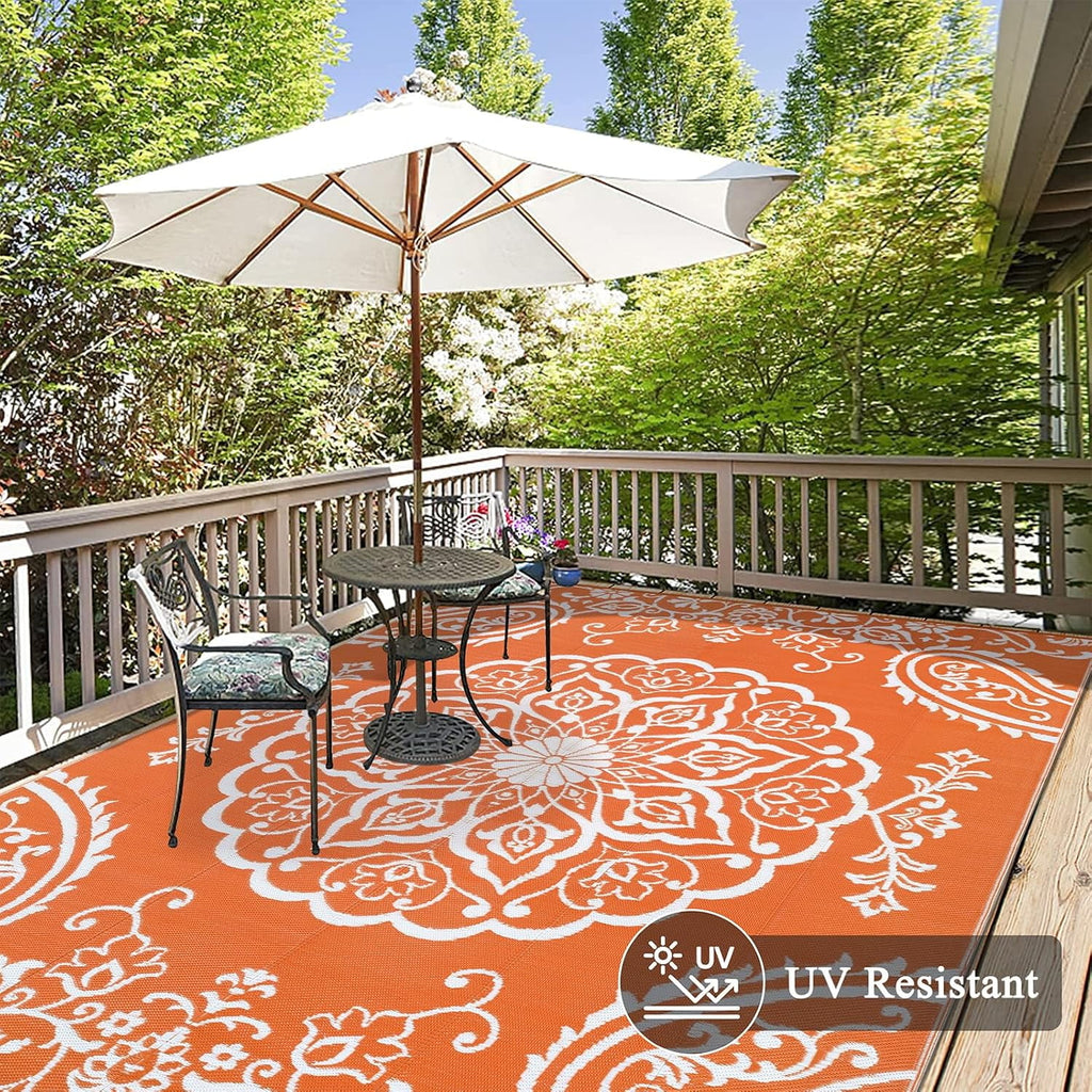 MeyJey Outdoor Rugs for Patio, Patio Rug Waterproof RV Mats, Plastic Straw Camping Area Rug for Indoor Porch Balcony Beach Mat