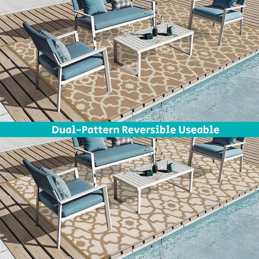 MeyJey Outdoor Rug Reversible Waterproof Area Rug, Plastic Mat for RV Patio Camping