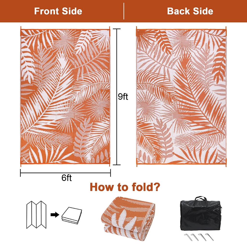 MeyJey Outdoor Rug , 6'x9' Reversible Waterproof Area Rug, Plastic Mat for RV Patio Camping, orange