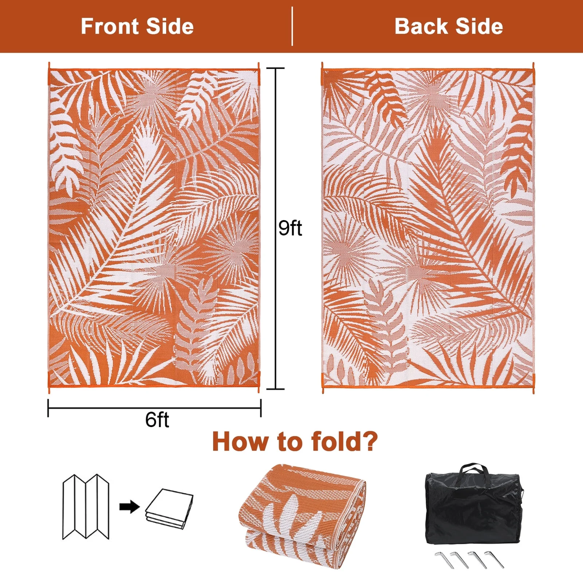 MeyJey Outdoor Rug , 6'x9' Reversible Waterproof Area Rug, Plastic Mat for RV Patio Camping, orange