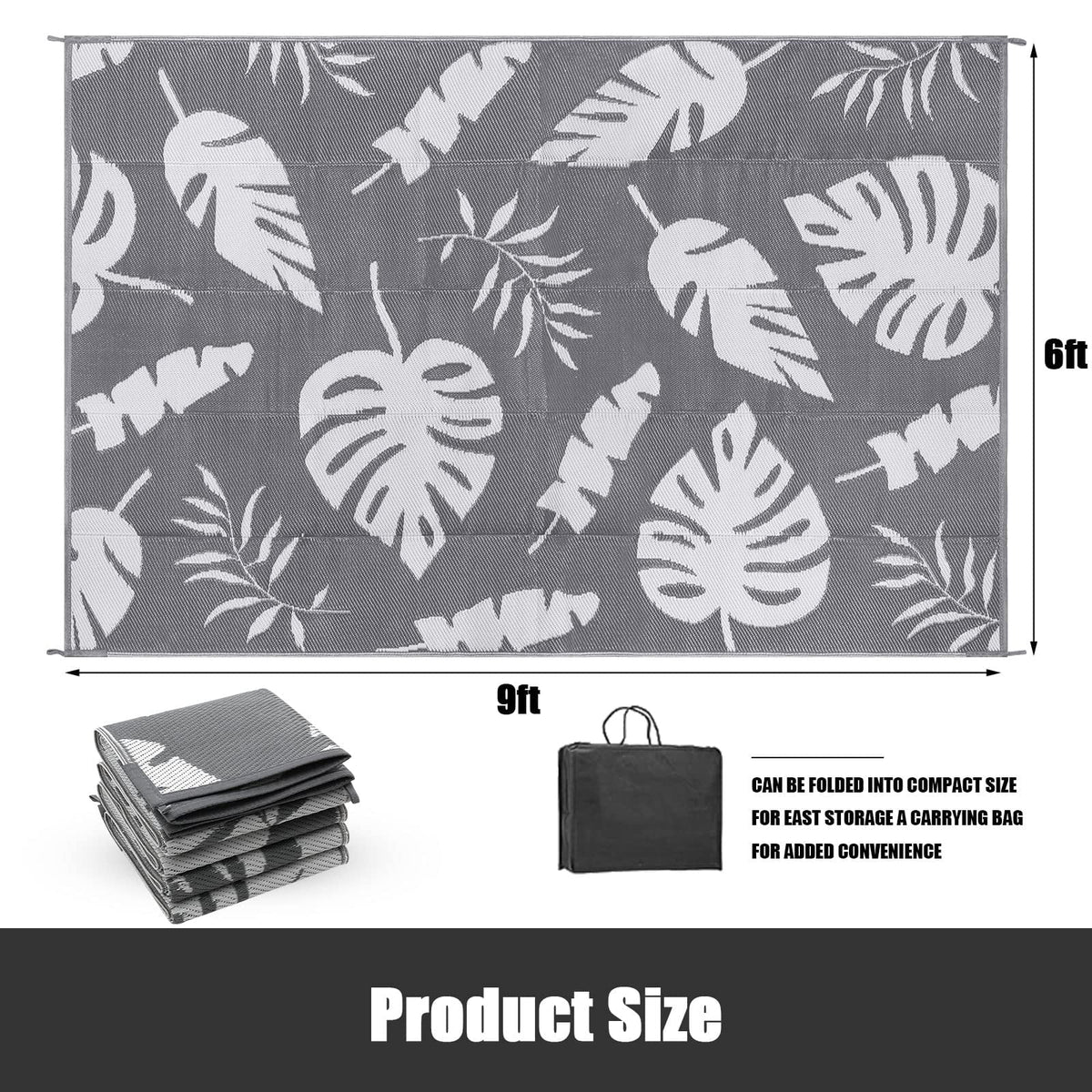 MeyJey Outdoor Rug, 6'x9' Reversible Waterproof Area Rug, Plastic Mat for RV Patio Camping
