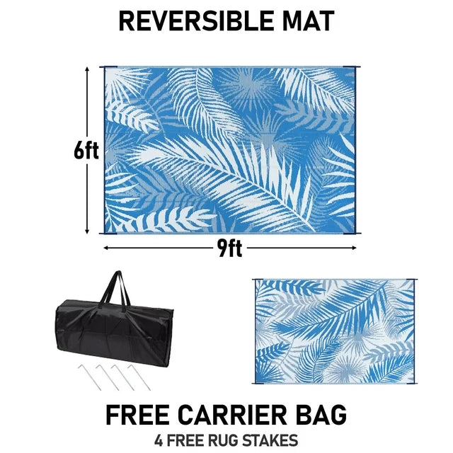MeyJey Outdoor Rug, 6'x9' Reversible Waterproof Area Rug, Plastic Mat for RV Patio Camping, Blue
