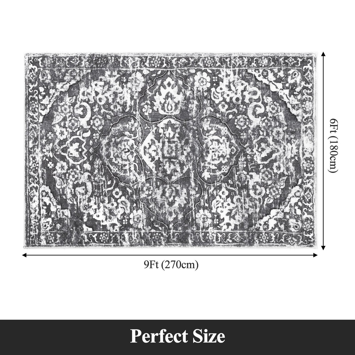 MeyJey Boho Indoor Living Room Area Rug Non-Slip Machine Washable Vintage Oriental Distressed Floor Carpet for Bedroom Dining Kitchen Hallway Nursery