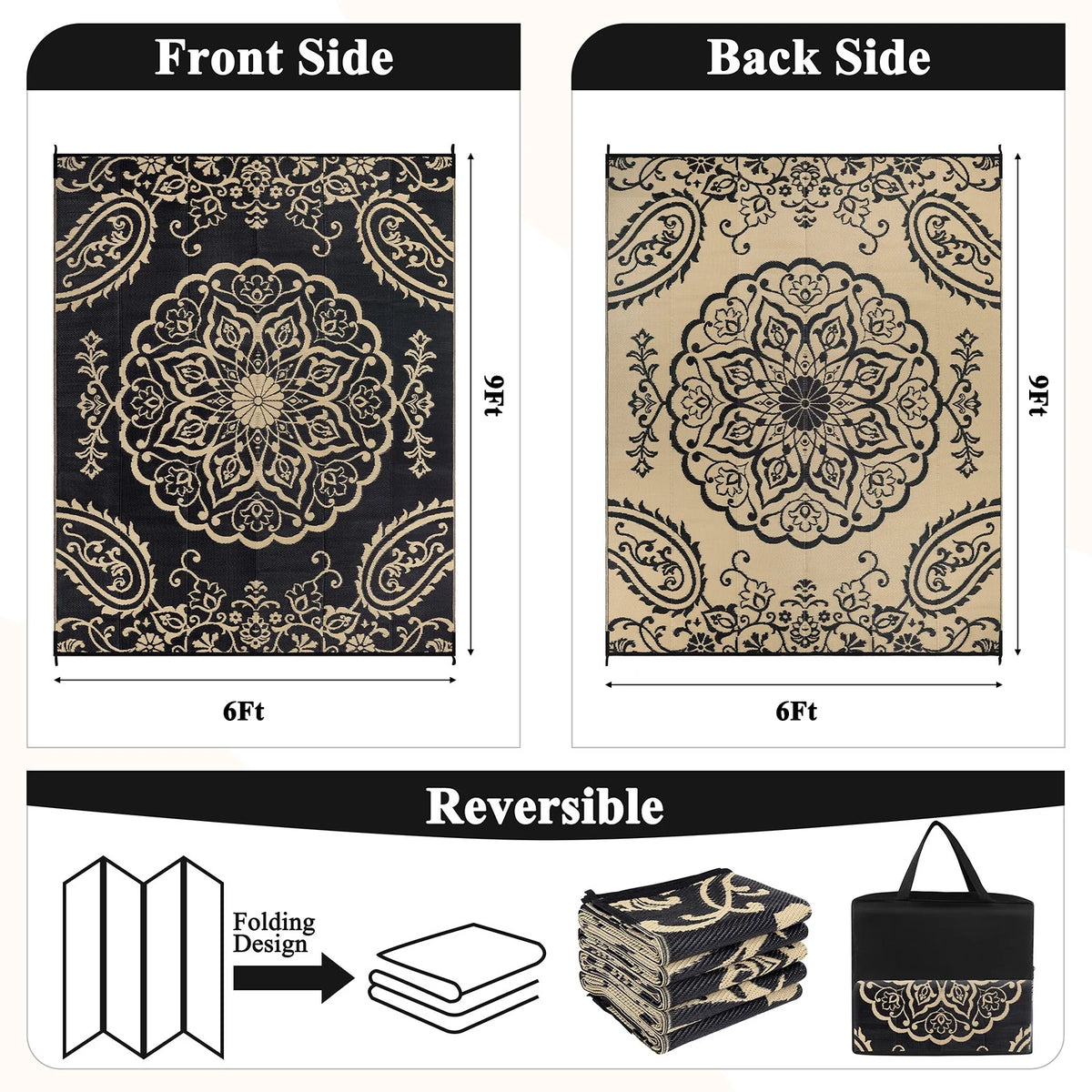 MeyJey Outdoor Rugs for Patio, Patio Rug Waterproof RV Mats, Plastic Straw Camping Area Rug for Indoor Porch Balcony Beach Mat