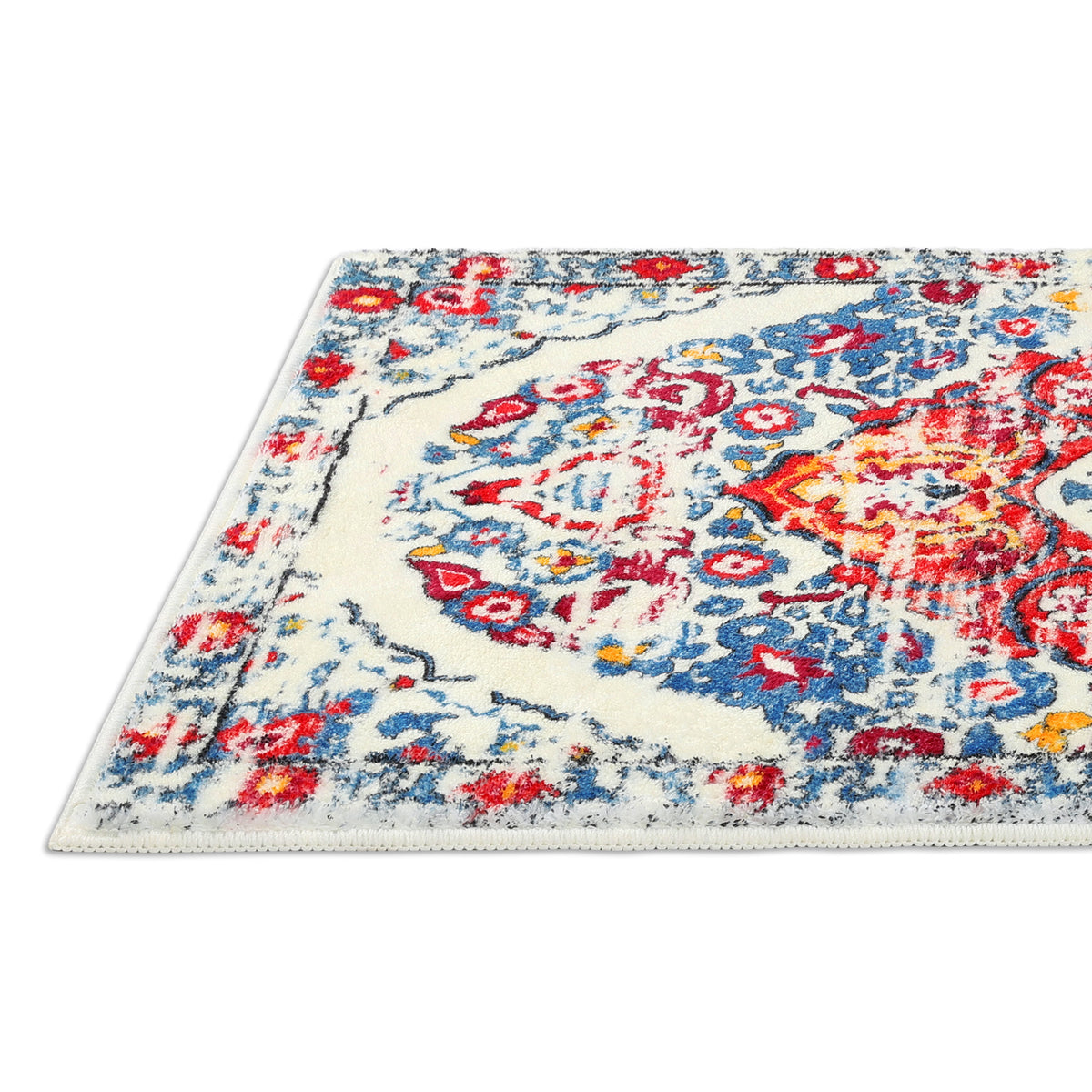 MeyJey Boho Indoor Hallway Runner Rug, Oriental Non Slip Machine Washable Area Rug Distressed Vintage Floor Carpet for Bedroom Kitchen Dinning/Living/Laundry Room, Red/Blue/Beige