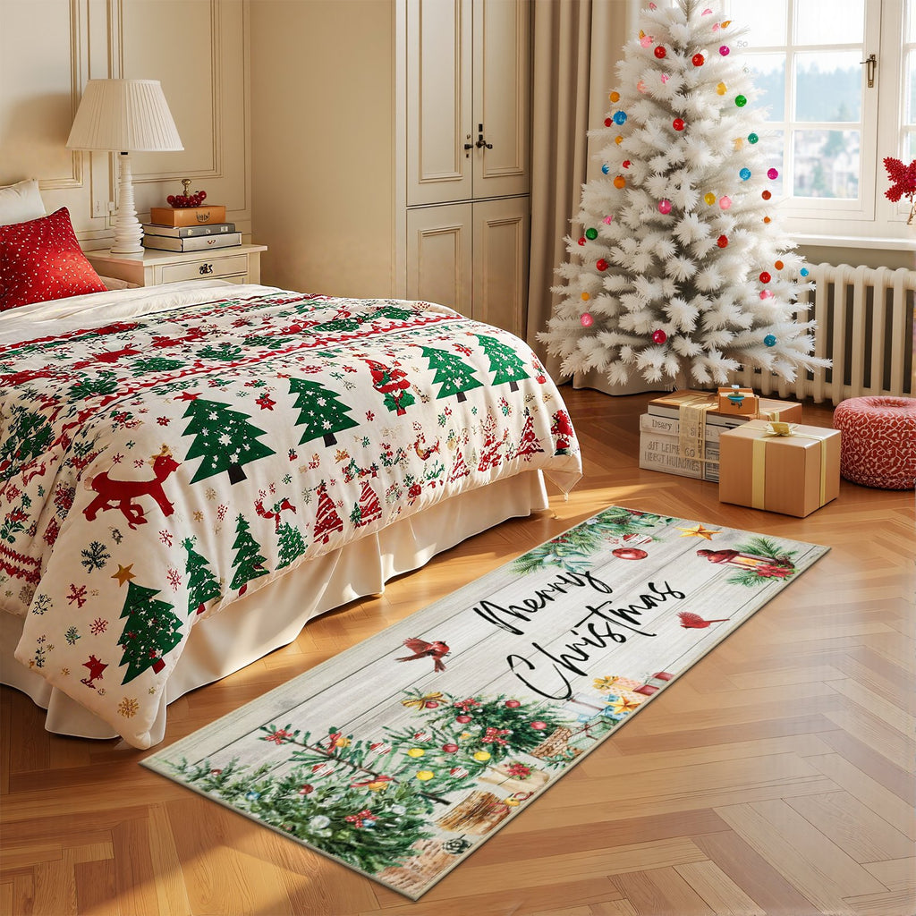 MeyJey Christmas Kitchen Rugs Sets of 3, Non Slip Christmas Rug for Kitchen, Farmhouse Kitchen Mats for Floor Washable Floor Carpet Set for Winter Xmas Holiday Decoration