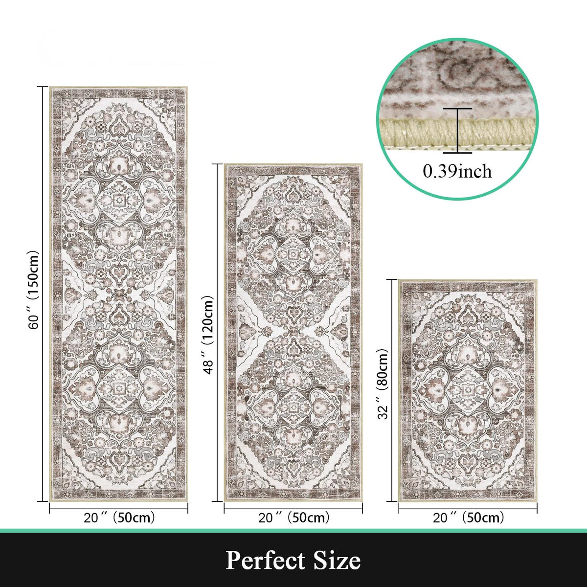 MeyJey Boho Kitchen Rug and Mat Set 3 Piece, Non-Slip Machine Washable Rugs for Kitchen Floor Dining/Laundry/Living Room
