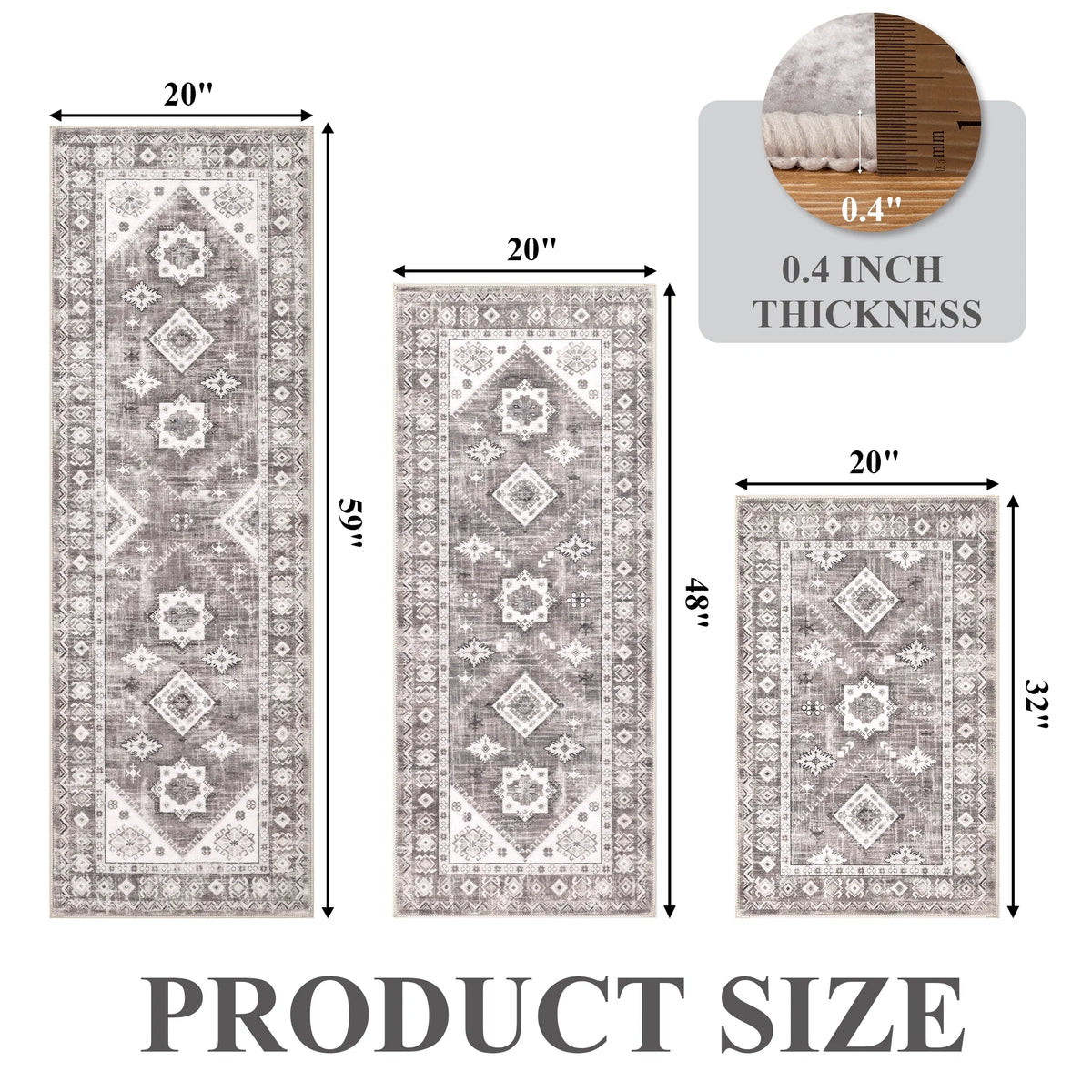 eyJey Vintage Kitchen Rug Set, 3 Piece Non-Slip Kitchen Mat Machine Washable Runner Rug for Home Floor and Living Room