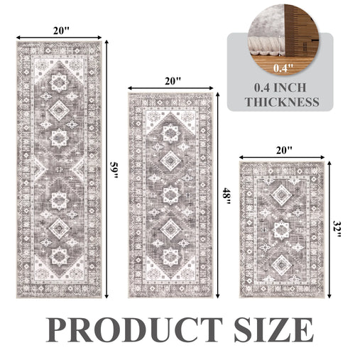 eyJey Vintage Kitchen Rug Set, 3 Piece Non-Slip Kitchen Mat Machine Washable Runner Rug for Home Floor and Living Room
