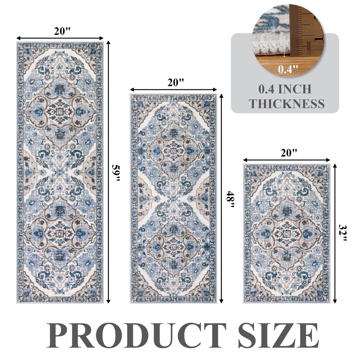 MeyJey Boho Kitchen Rug and Mat Set 3 Piece, Non-Slip Machine Washable Rugs for Kitchen Floor Dining/Laundry/Living Room