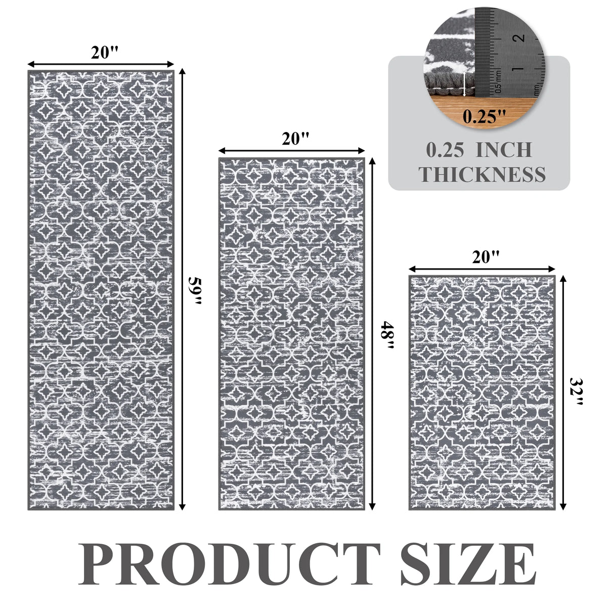 MeyJey Kitchen Rug Set 3 Piece, Non Slip Machine Washable Mats for Home Floor and Living Room