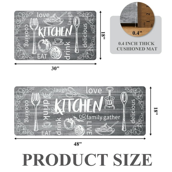 MeyJey Farmhouse Kitchen Rug Set of 2, Non-Slip Anti-Fatigue Waterproof Cushioned Mat for Kitchen, Dining & Laundry Room, 18"x30"+18"x48"