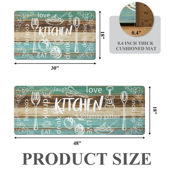 MeyJey Farmhouse Kitchen Rug Set of 2, Non-Slip Anti-Fatigue Waterproof Cushioned Mat for Kitchen, Dining & Laundry Room, 18"x30"+18"x48"