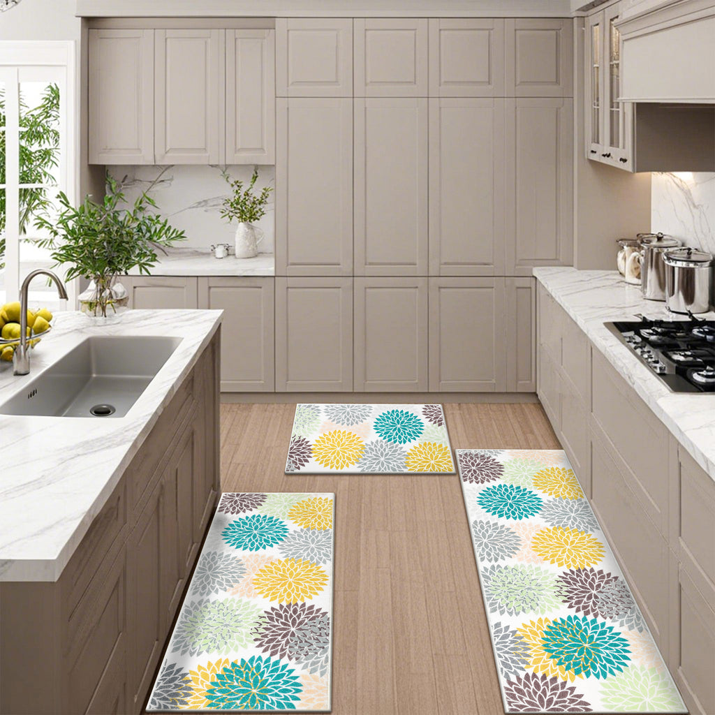 MeyJey Kitchen Rug Anti-Fatigue Mat Set for Kitchen, 2 Piece Non-Slip Waterproof Comfort Cushioned Floor Mats 20"x31.5"+20"x59"