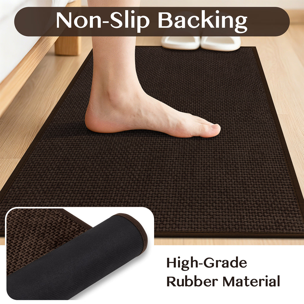 Ileading 3pcs Bathroom Rugs Set with U-Shaped Mat, Non Slip, Soft, Absorbent Bath Mats for Tub, Shower, Toilet 18"x26"+18"x48"+U Shape 20"x24" Brown