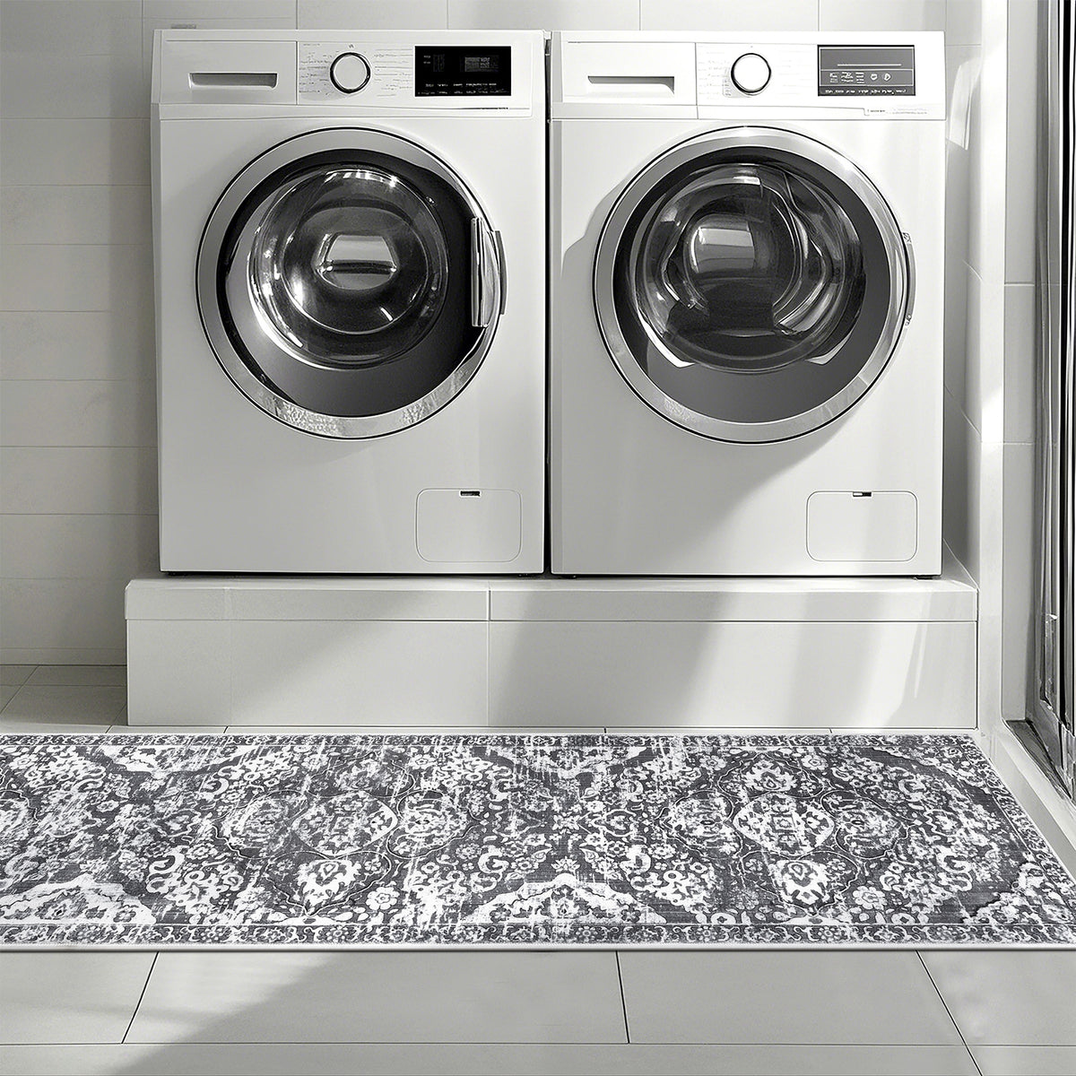 MeyJey Boho Indoor Hallway Runner Rug, Oriental Non Slip Machine Washable Area Rug Distressed Vintage Floor Carpet for Bedroom Kitchen Dinning/Living/Laundry Room, Gray