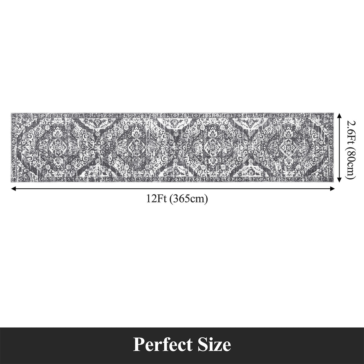 MeyJey Boho Indoor Hallway Runner Rug, Oriental Non Slip Machine Washable Area Rug Distressed Vintage Floor Carpet for Bedroom Kitchen Dinning/Living/Laundry Room, Gray