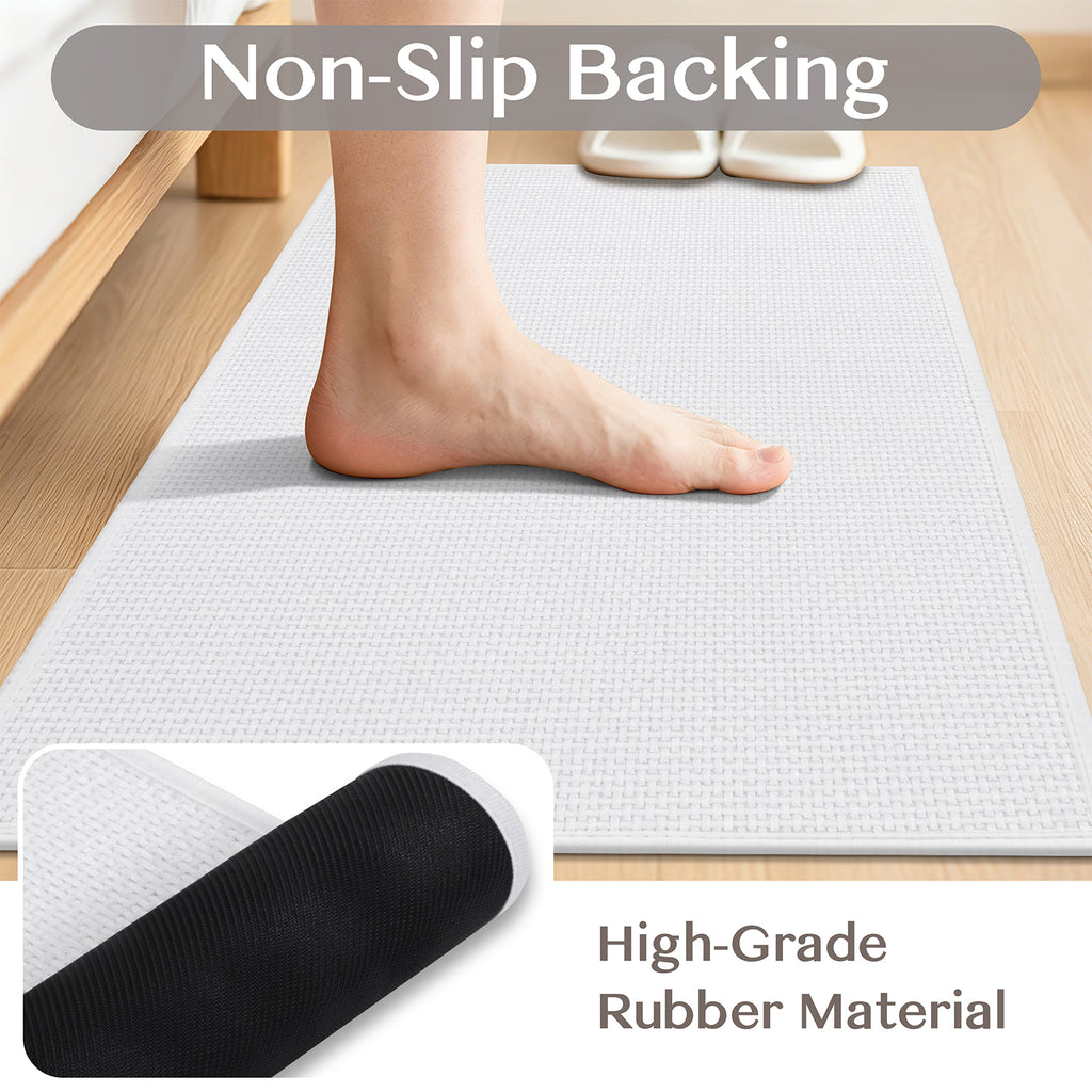 Ileading 3pcs Bathroom Rugs Set with U-Shaped Mat, Non Slip, Soft, Absorbent Bath Mats for Tub, Shower, Toilet 18"x26"+18"x48"+U Shape 20"x24" White