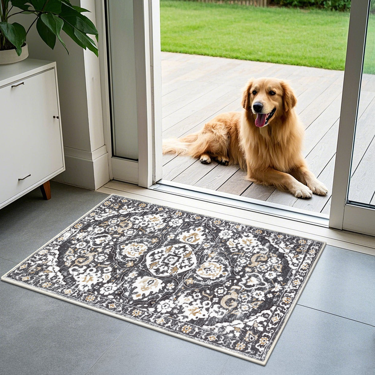 MeyJey Boho Indoor Hallway Runner Rug, Oriental Non Slip Machine Washable Area Rug Distressed Vintage Floor Carpet for Bedroom Kitchen Dinning/Living/Laundry Room