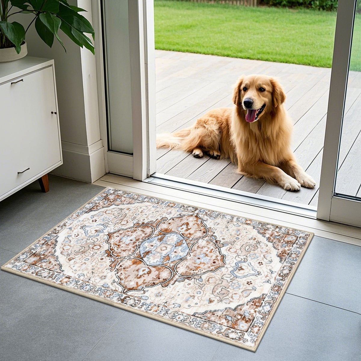 MeyJey Boho Indoor Hallway Runner Rug Oriental Non Slip Machine Washable Area Rug Distressed Vintage Floor Carpet for Bedroom Kitchen Dinning/Living/Laundry Room