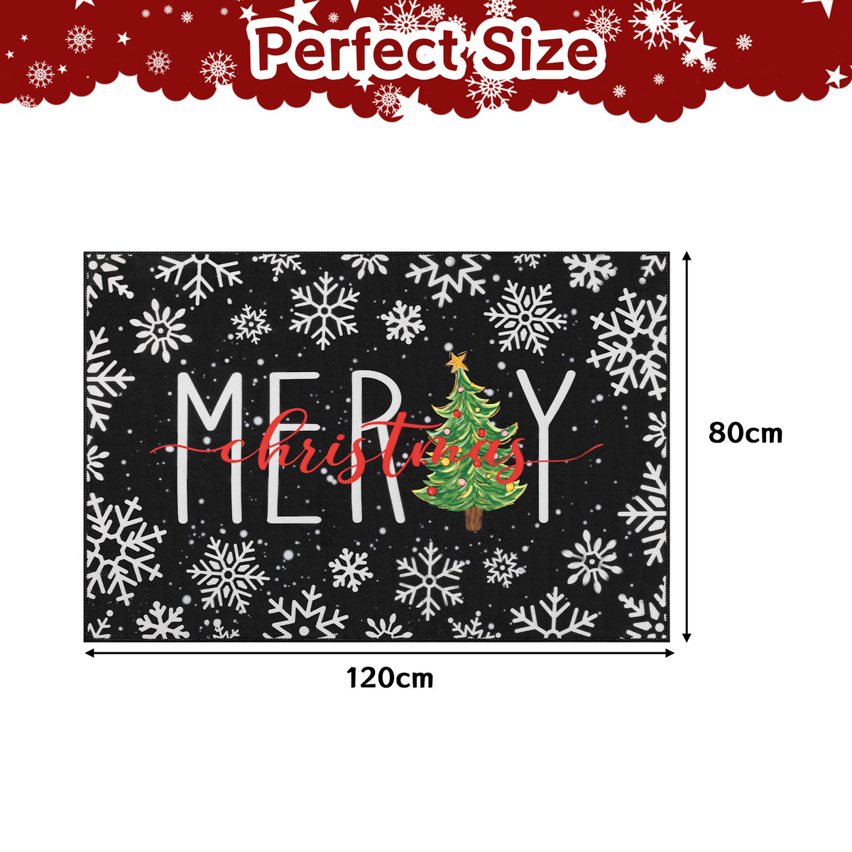 MeyJey 32"x48" Christmas Door Mat, Christmas snowflake pattern Doormat, Non Slip Red Front Door Mats for Entryway Indoor Outdoor, Washable Low Profile Floor Carpet for Xmas Holiday Decor