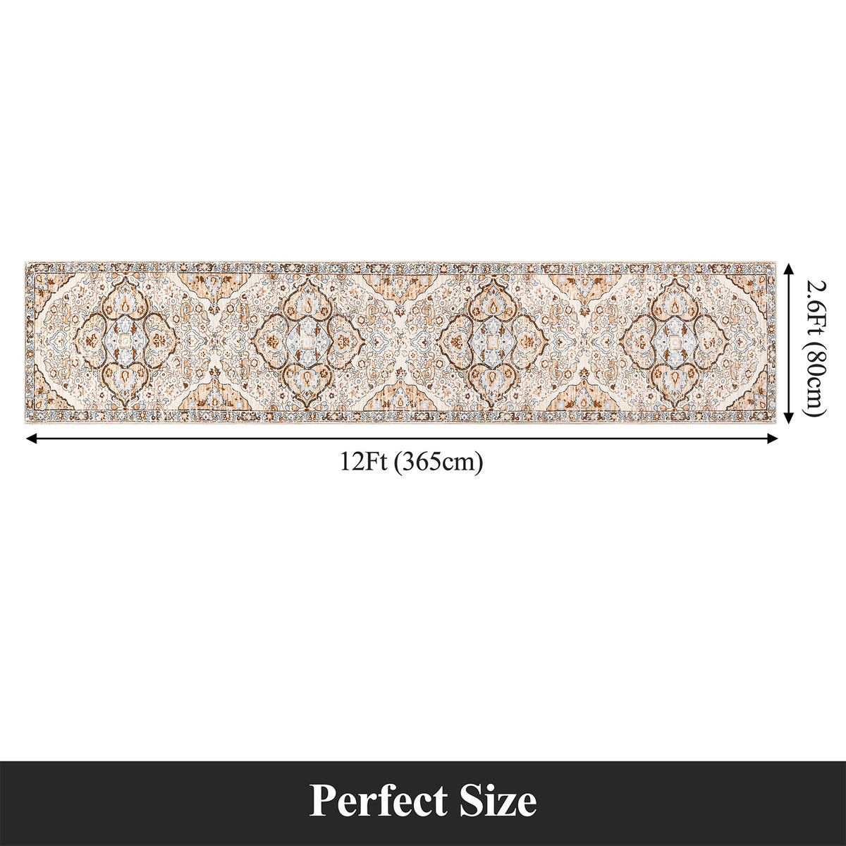 MeyJey Boho Indoor Hallway Runner Rug, Oriental Non Slip Machine Washable Area Rug Distressed Vintage Floor Carpet for Bedroom Kitchen Dinning/Living/Laundry Room, Cream/Orange